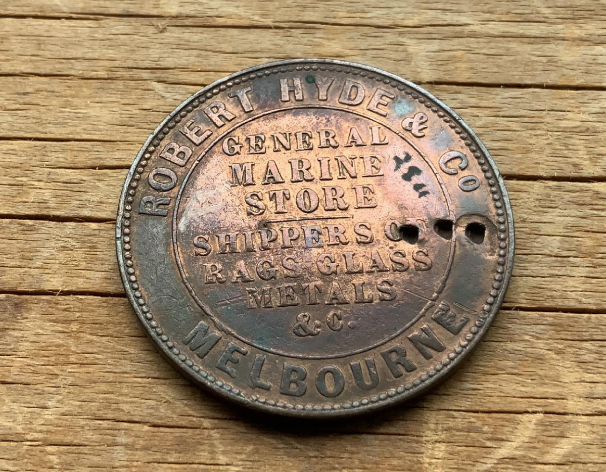1857-1861 Robert Hyde & Co Melbourne Australia penny token coin C3732